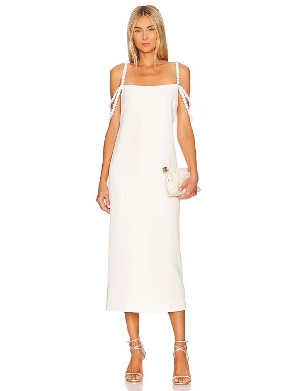 Alexis White Shayanne Sheath Midi Dress size M Beaded Drape Straps NWT $695